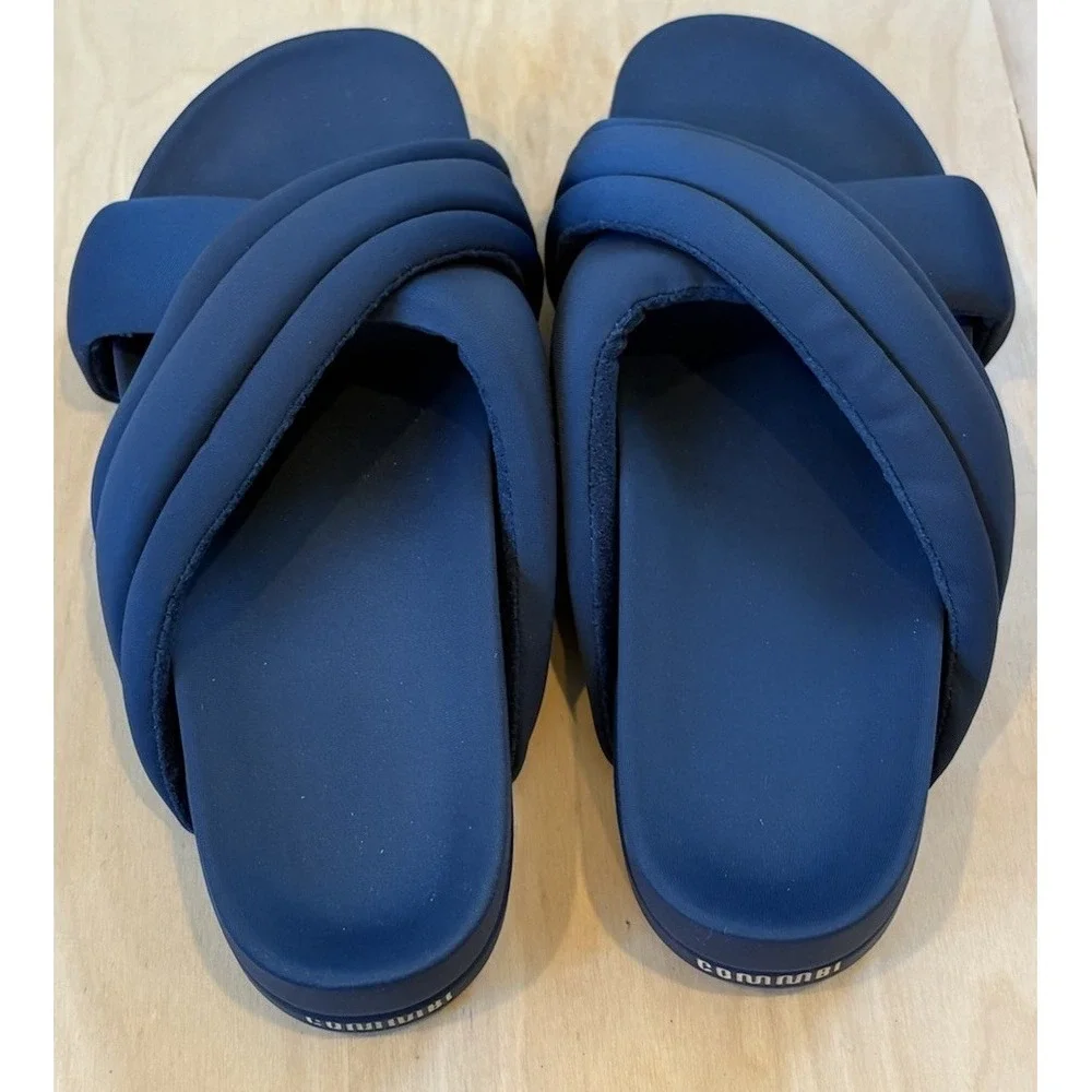 Commbi The Huggy Slide Sandals Comfort Slip-On Navy Blue Casual Women's 8 EUC